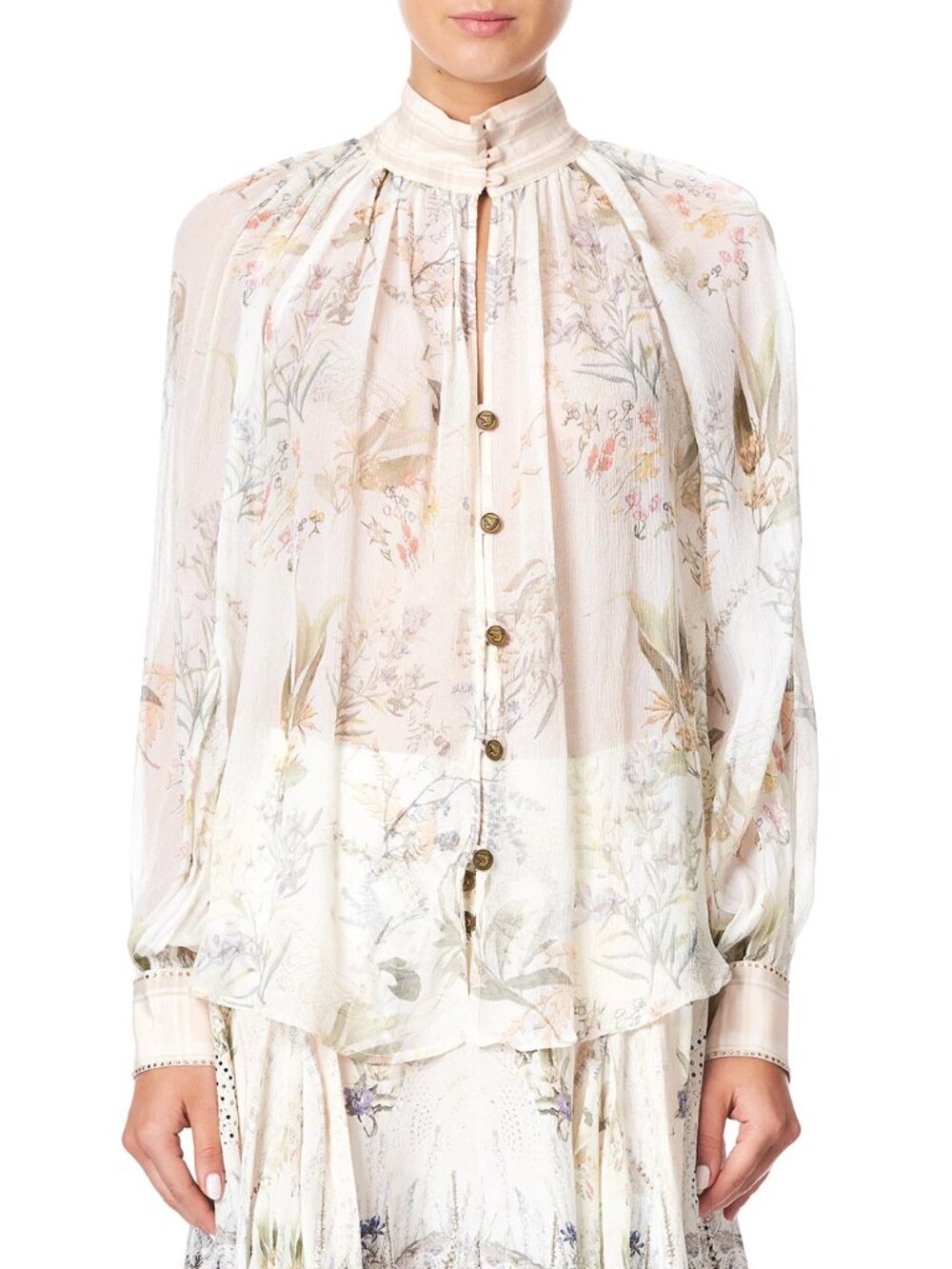 Camilla Gumnut Gathering Raglan Button Up Shirt Blouse Size Small